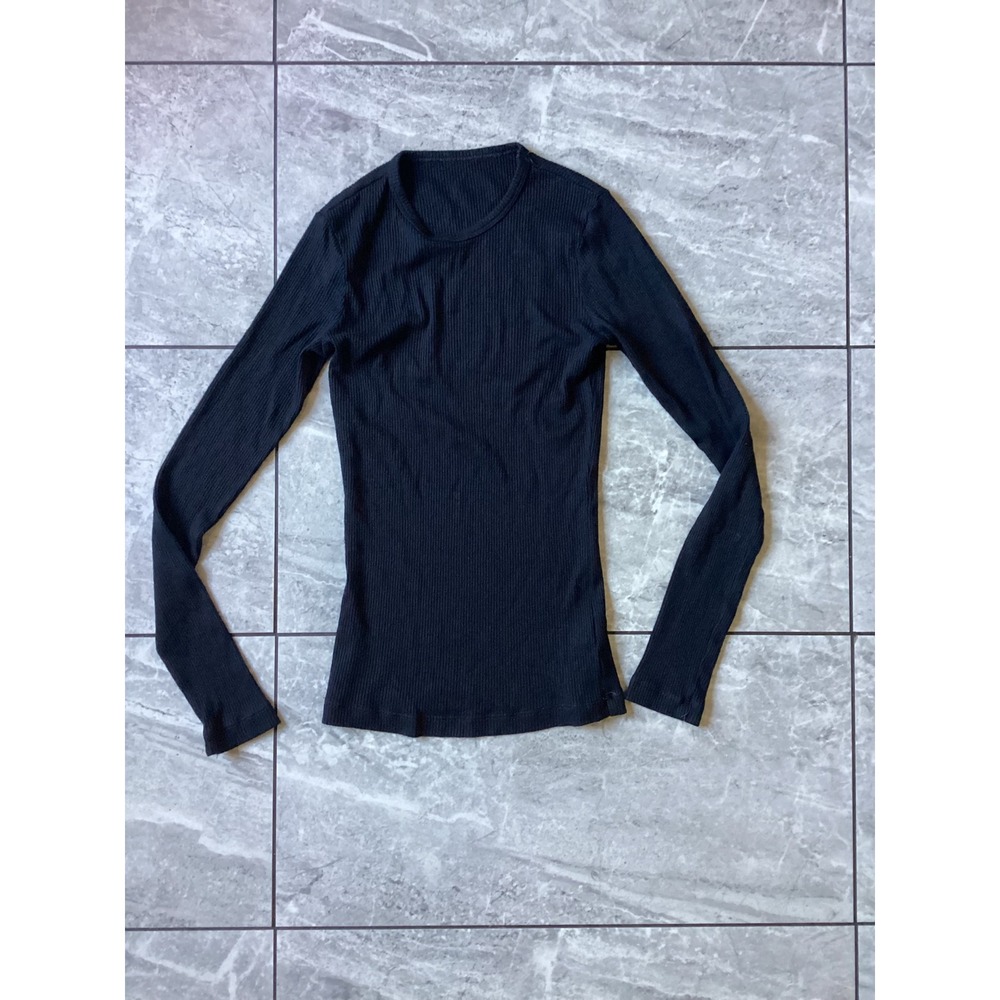 AGOLDE Delphi Slim Tee Black Ribbed Long Sleeve Crew Neck Top A7230-1362 Size S
